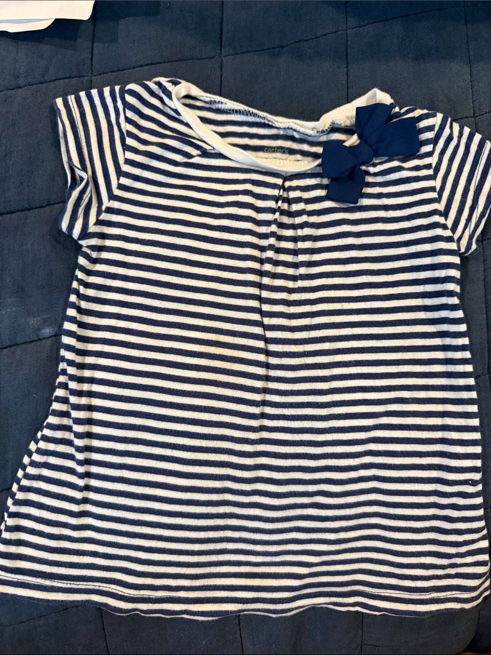 Carter's Navy and White Striped Tee with Neck Bow